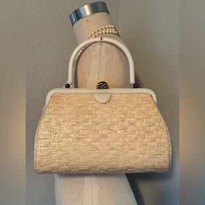 Vintage 50s/60s Verdi USA Made Straw Bag with Plastic Cover 12”x7”x5”